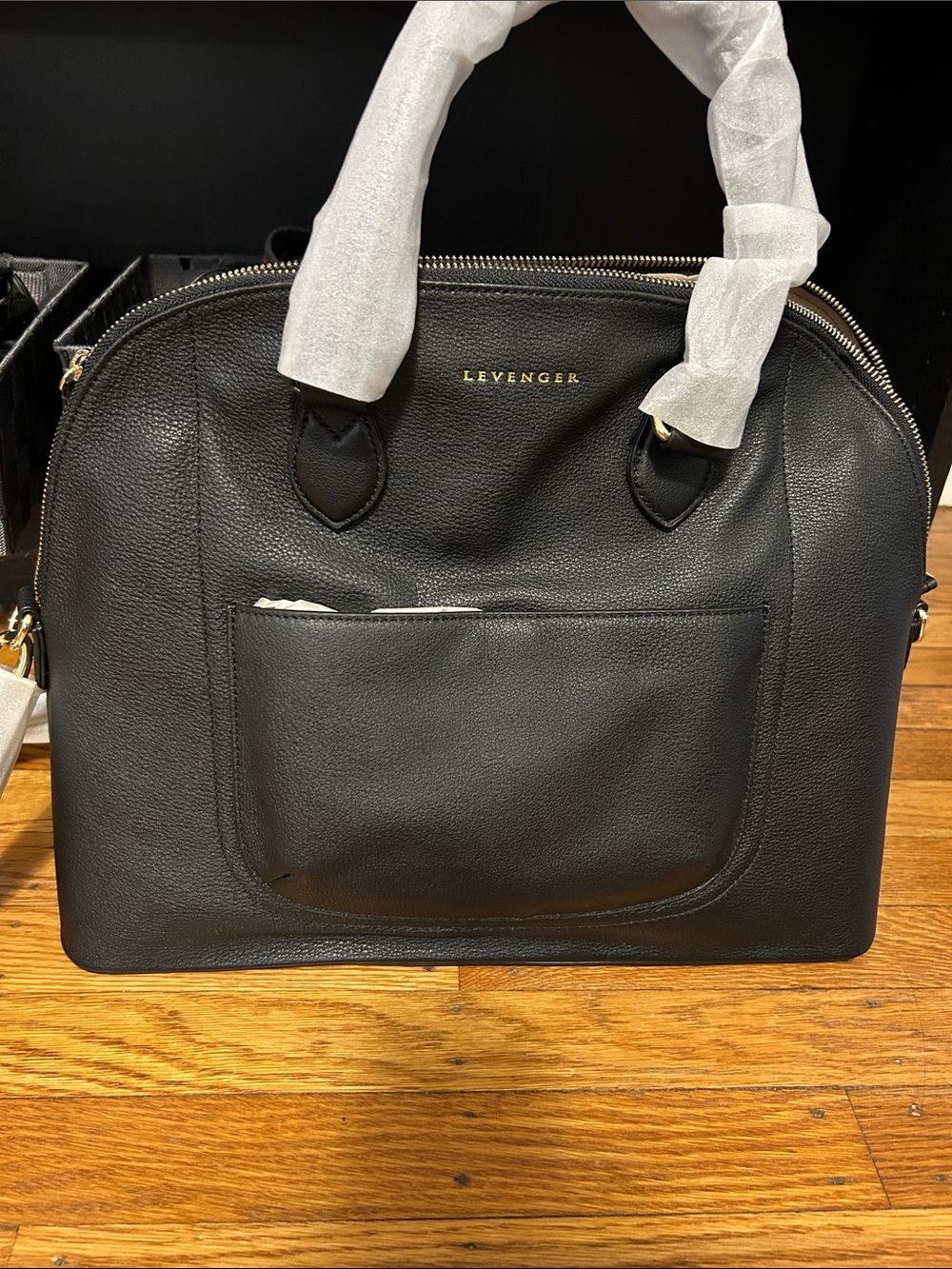 Levenger Black Pebble Leather Satchel with Front Pocket